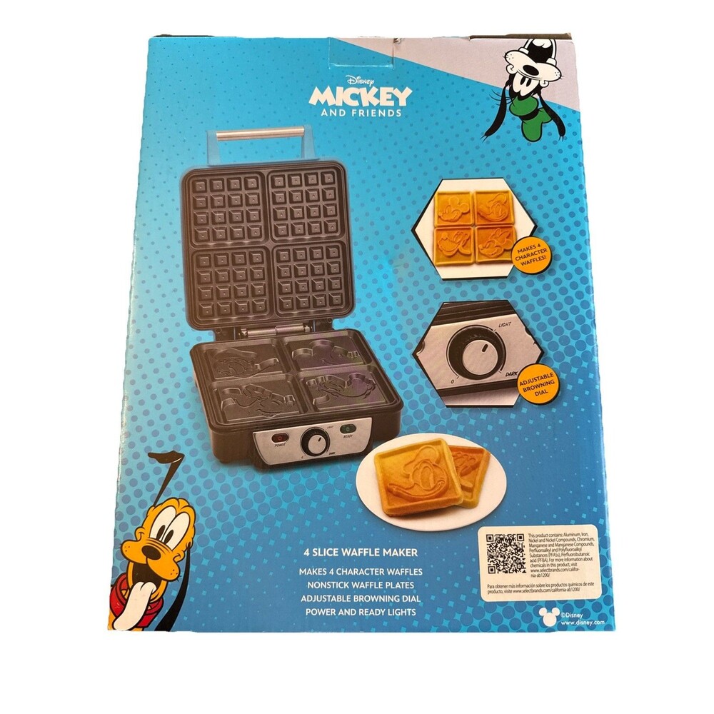 Disney Mickey Mouse Waffle Maker DSC-281B 4-Slice Non Stick Electric